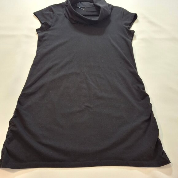 Oversized Cowl Neck Cap Sleeve Black T Shirt Dress Size M Ruched at Side Seams - Picture 4 of 16